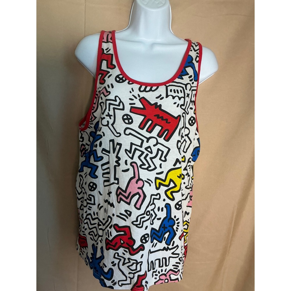 Forever 21 Keith Haring Tank Top Mens XS White Pop Art Graphic Sleeveless Shirt